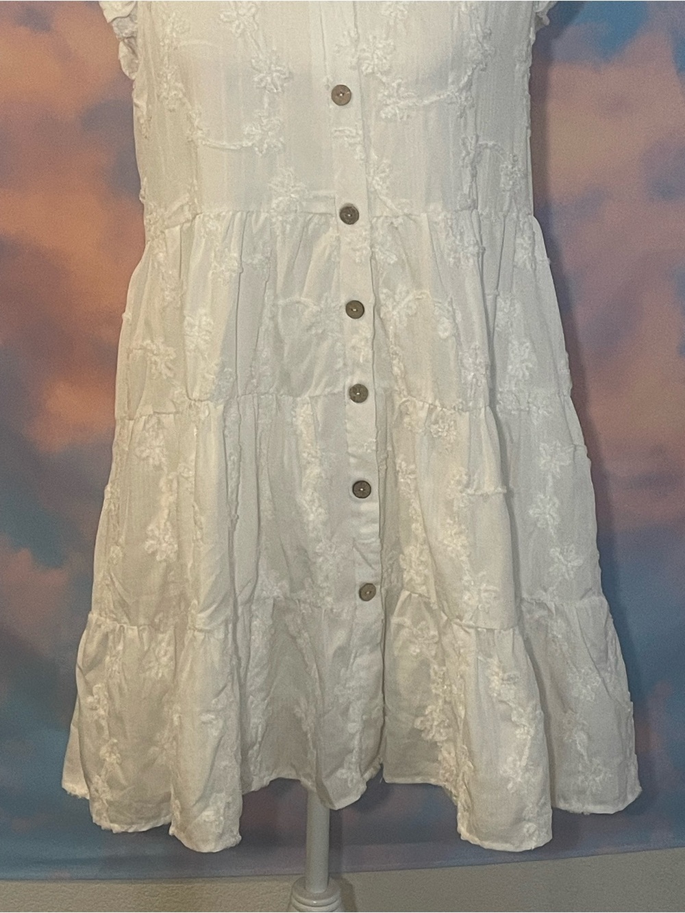 Sweet Baltic Born White Floral  Embroidered Button Front Sundress - Picture 8 of 14